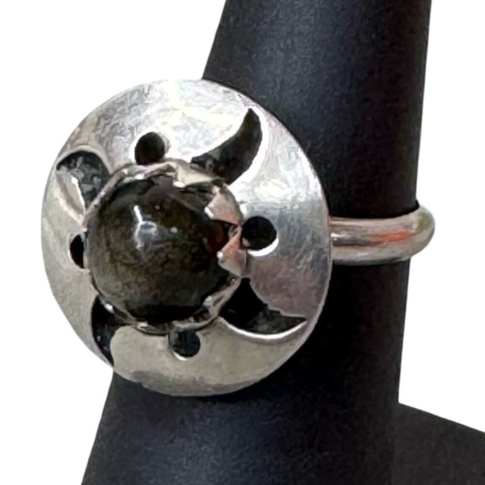 Vtg Taxco Sterling Silver Black Onyx Ring Sz 6 Artisan Flower Sunburst Celestial